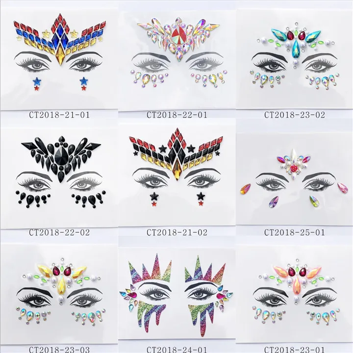 4  Foreign Art Performance Rhinestone Face Sticker Drill Eyebrow Stick  DIY Phone Case Jewelry Sticker Face Sticker Drill Stick