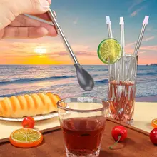 1 набор из нержавеющей стали многоразовые соломинки для питья с чистящей ложкой посуда подарок необходимые бытовые питьевые аксессуары