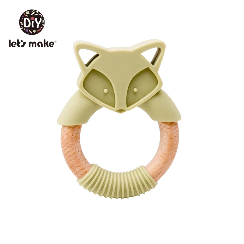 Let's Make силиконовый Прорезыватель для зубов в виде животных деревянное кольцо «кролик» 1 шт. аксессуары без бисфенола для прорезывания зубов Детские Прорезыватели без бисфенола - Цвет: Green Fox