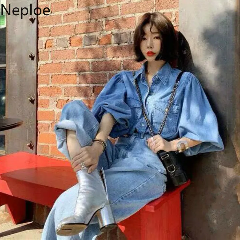 Neploe, корейская мода, весна-осень, уличная одежда, Chaqueta Mujer, Ретро стиль, пышная джинсовая куртка с длинным рукавом, женская синяя куртка 47181