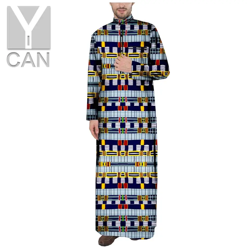 

Y-CAN Men Print Outfits Dashiki Long Coats Ankara Outwear Texture Long Sleeve Agbada Fashion Comfortble Robe Y201057