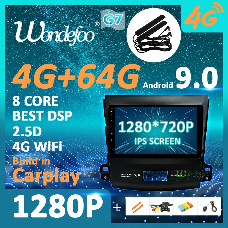 Android 9 0 1280*720P 4G 64G Carplay радио для Mitsubishi Outlander xl 2 2005 2011 Peugeot 4007 Citroen C Cross GPS без DVD