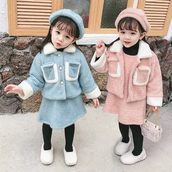 

outfit for girls 2019 winter warm jackets and coat +skirt 2 pieces baby clothing sets 2 years old