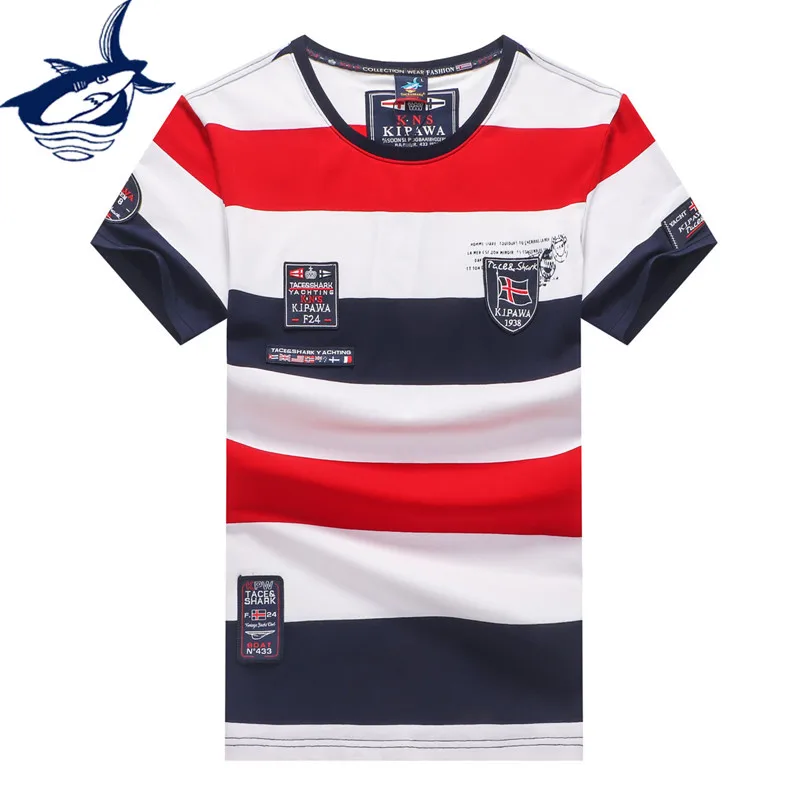 

Футболка Tace & Shark Мужская с коротким рукавом, брендовая тенниска в полоску, Повседневная модная майка из 2020 хлопка, лето 96%