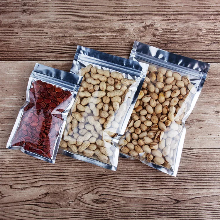 Flat Bottom Clear Front Aluminum Foil Zipper Bag Plastic Resealable Candy Snack Sugar Powder Spice Coffee Beans Storage Pouches 3