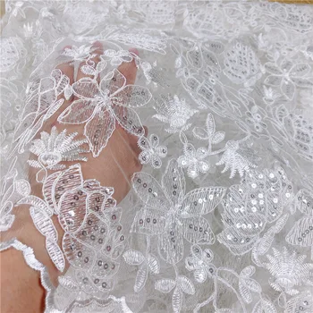 

Gorgeous Floral overlay Sequins lace Fabric Alencon corded fabric For DIY wedding dress Bridal Gown Clothing Accessories 1 yard