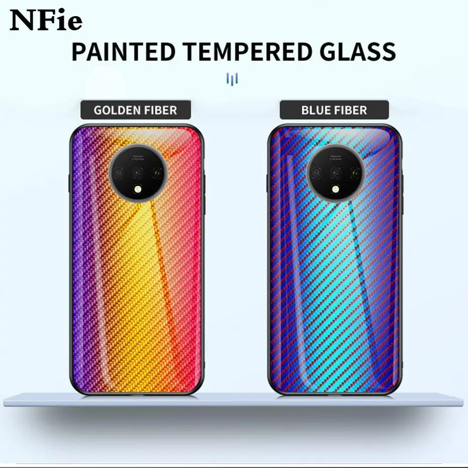 Gradient Tempered Glass Case For OnePlus 7T Pro 7 5 5T 6 6T TPU One Plus 7Pro 1+ T Carbon Fiber Cover Shell |