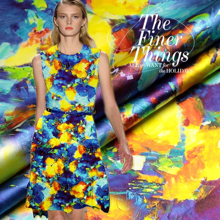 118 см широкий шелковый стрейч метр атласной ткани 19 мм цифровой струйный шелк ткань для платья спандекс ткань Атлас оптом шелковая ткань