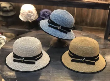 

01912-HQ-SW318011 japan design handmade fine grass bee bowknot can fold lady beach holiday bucket cap women leisure hat