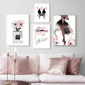 

Home Decoration Perfume Lips Poster Nordic Print High Heels Canvas Painting Fashion Woman Wall Art Pictures for Living Room
