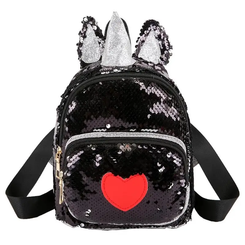 Модные милые рюкзаки для путешествий с роговыми ушками, детская повседневная Сумочка, школьные сумки на плечо, блестки, кожаный рюкзак, рюкзак с изображением сердца - Цвет: B2