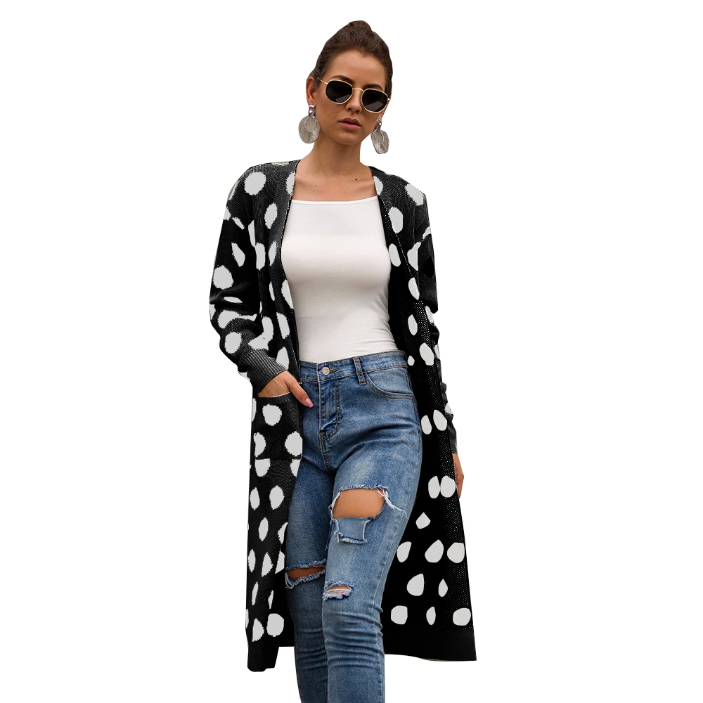 

Knitted Cardigans Coat Women 2019 Autumn Winter Fashion Long Sleeve Cute Dot Pocket Sweater Plus Size Oversized Harajuku