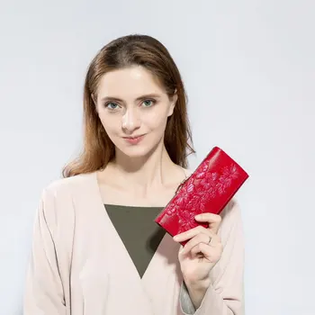 

New Genuine Leather Embossed Frosted Retro Leather Wallet For Women European And American Style Long Wallets Zipper Card Holder