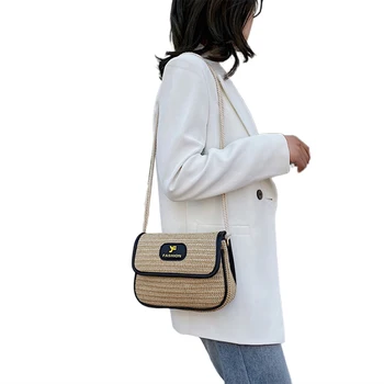 

Women Shoulder Bags Straw Braid Soft Shoulder Strap Square Crossbody Messenger Bag for Travelling