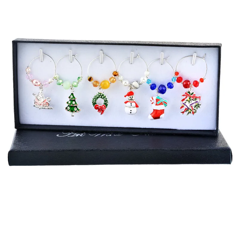 Ladies Charms Fit Wine Glass For Decorations Christmas Party For Women 1 Set/6 PCs Green Enamel Wine Christmas Series