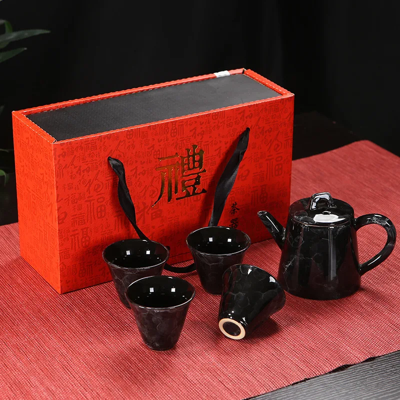 Высший сорт мраморная глазурь чайный набор 1 горшок 4 чашки керамический чайный набор кунг-фу бизнес середины осени фестиваль подарок на заказ