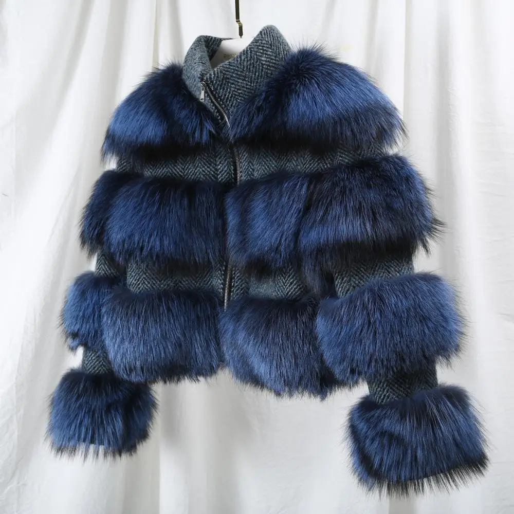 Зимняя куртка женская парка пальто из натурального меха енота воротник шерстяное пальто куртка-бомбер Корейская уличная Синяя - Цвет: blue
