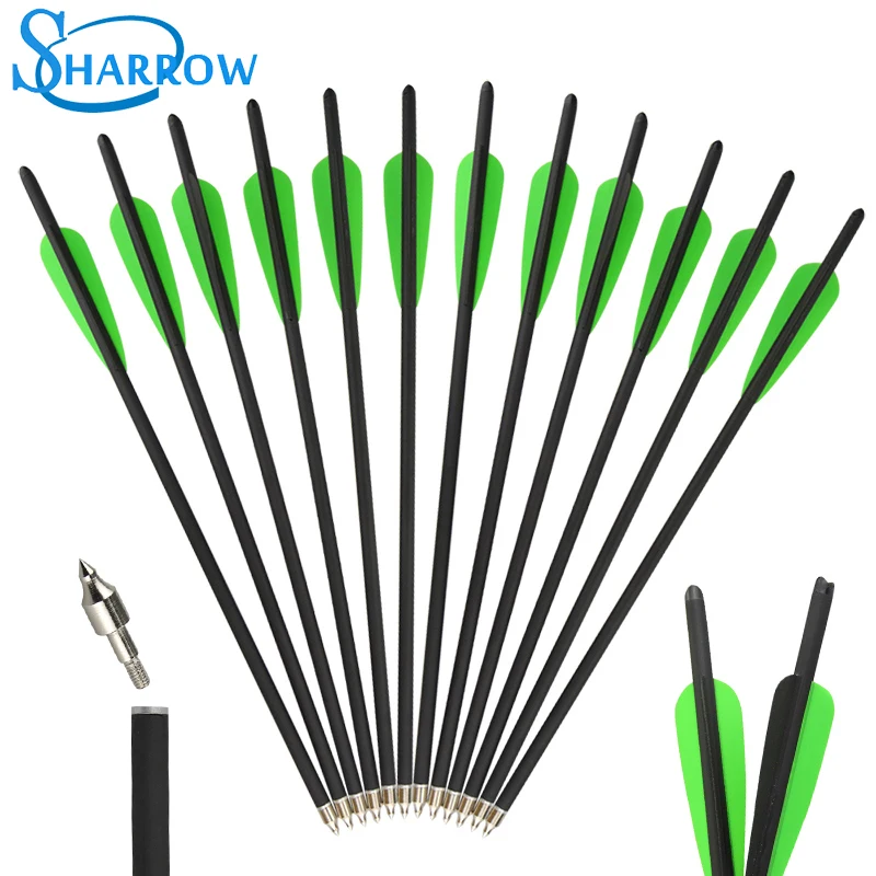 

6/12pcs 16 Inch Archery Crossbow Arrows Carbon Bolts ID 7.6mm Replaceable Broadhead for Crossbow Shooting Hunting Accessories
