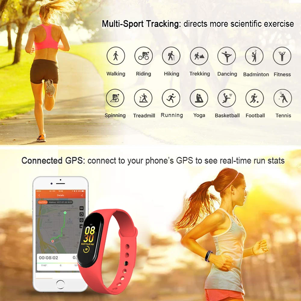Смарт-браслет Vertvie M4, спортивные часы с шагомером, Bluetooth, пульсометром, фитнес, умный Браслет, ходьба, шаг, IOS, Android