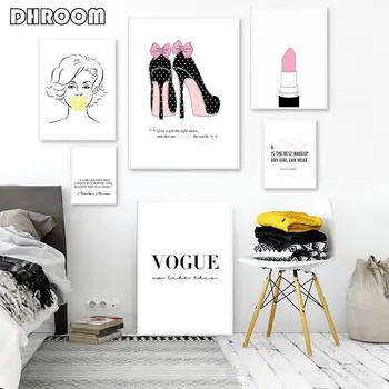 

Fashion Poster Print Perfume Blowing Bubbles Beauty Canvas Painting Lipstick High Heels Picture Beauty Salon Girls Room Decor