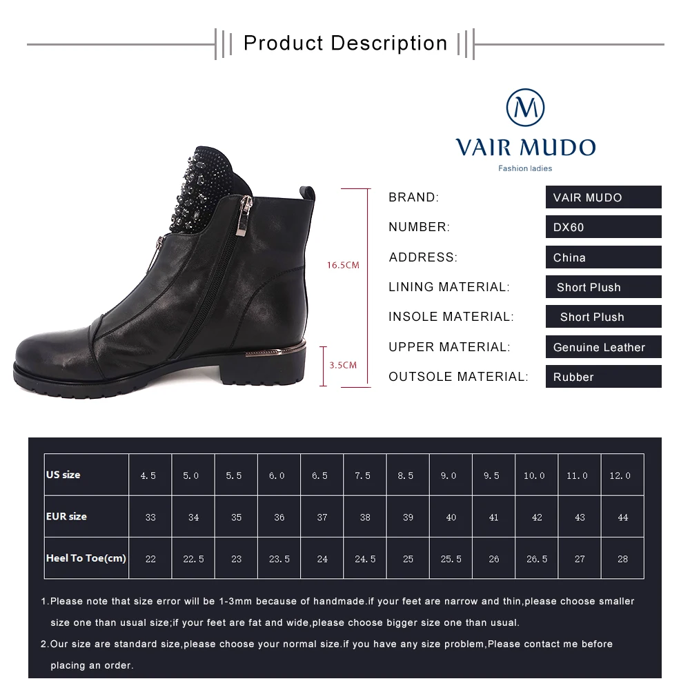 VAIR MUDO Autumn Winter Ankle Boots Genuine Leather Round Toe Chelsea Boot Zipper Casual Handmade High Quality Lady Boots DX60