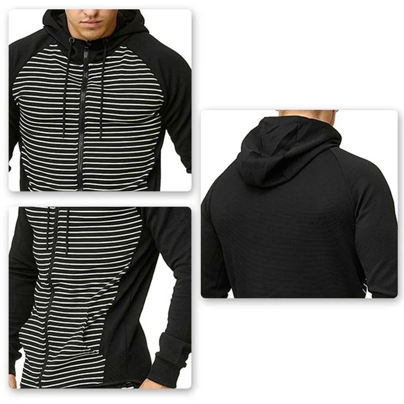 Great Value Red Stripe Men Suits Split Color EU Size  Zipper Hooded Men Suit Casual Slim Fit Two Pieces Suit (Jacket + Trousers)