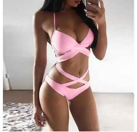 7 Color Women's Sexy Solid Color High-Top One-Piece Swimsuit To Increase Thicker Bra Swimsuit Bikini Swimsuit Popular - Цвет: Pink