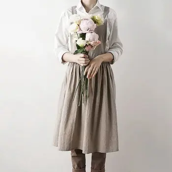 

Aprons Simple Washed Cotton Uniform Adult Aprons for Woman Lady's Kitchen Cooking Gardening Coffee Shop Oat color