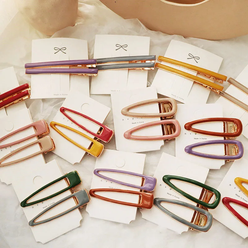 

2 Pcs/Set Simple Design Resin/Alloy Geometric Hair Styling Clips For Female Headwear Candy Color Side Hairpin Hair Accessories