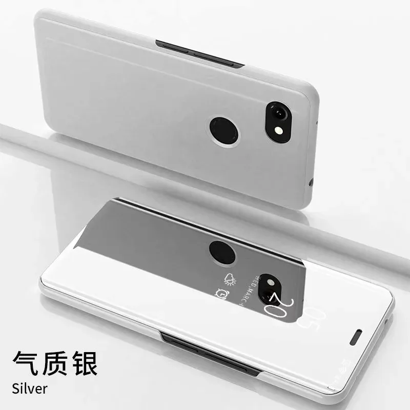 Прозрачный чехол-подставка с окошками для Google 3A XL зеркальный чехол Флип кожаный чехол для телефона смарт-чехол с функцией автоматического пробуждения сна - Цвет: Silver