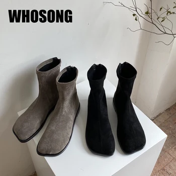 

Autumn Women Boots Ladies Flock Ankle Shoes Woman Fashion Boots Female Black Brand Boots Girls Platform Boots Slip On Shoes New