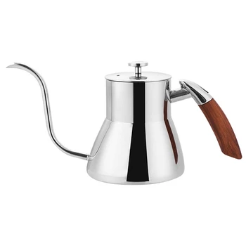 

800Ml Gooseneck Tea Kettle Long Narrow Spout Coffee Maker With Wooden Handle Coffee Hand Pot Silver