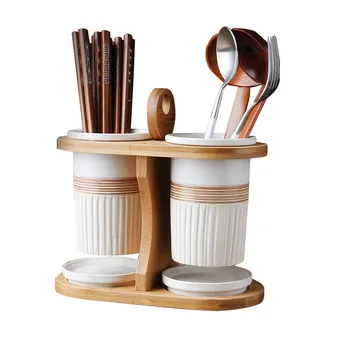 

Ceramic Chopstick Cage Bamboo Double Tube Chopsticks Drain Chopsticks Cage Chopsticks Box Kitchen Chopsticks Storage