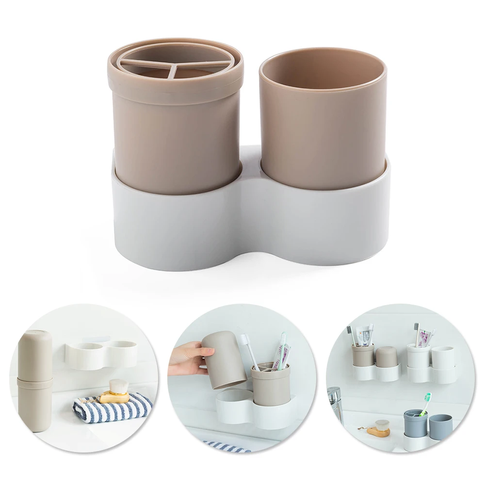 

Toothbrush Holder Tooth Mugs Traceless Wall Hanging Wash Set Cups Multi-Functional Bathroom Toothbrush Box Bath Accessories