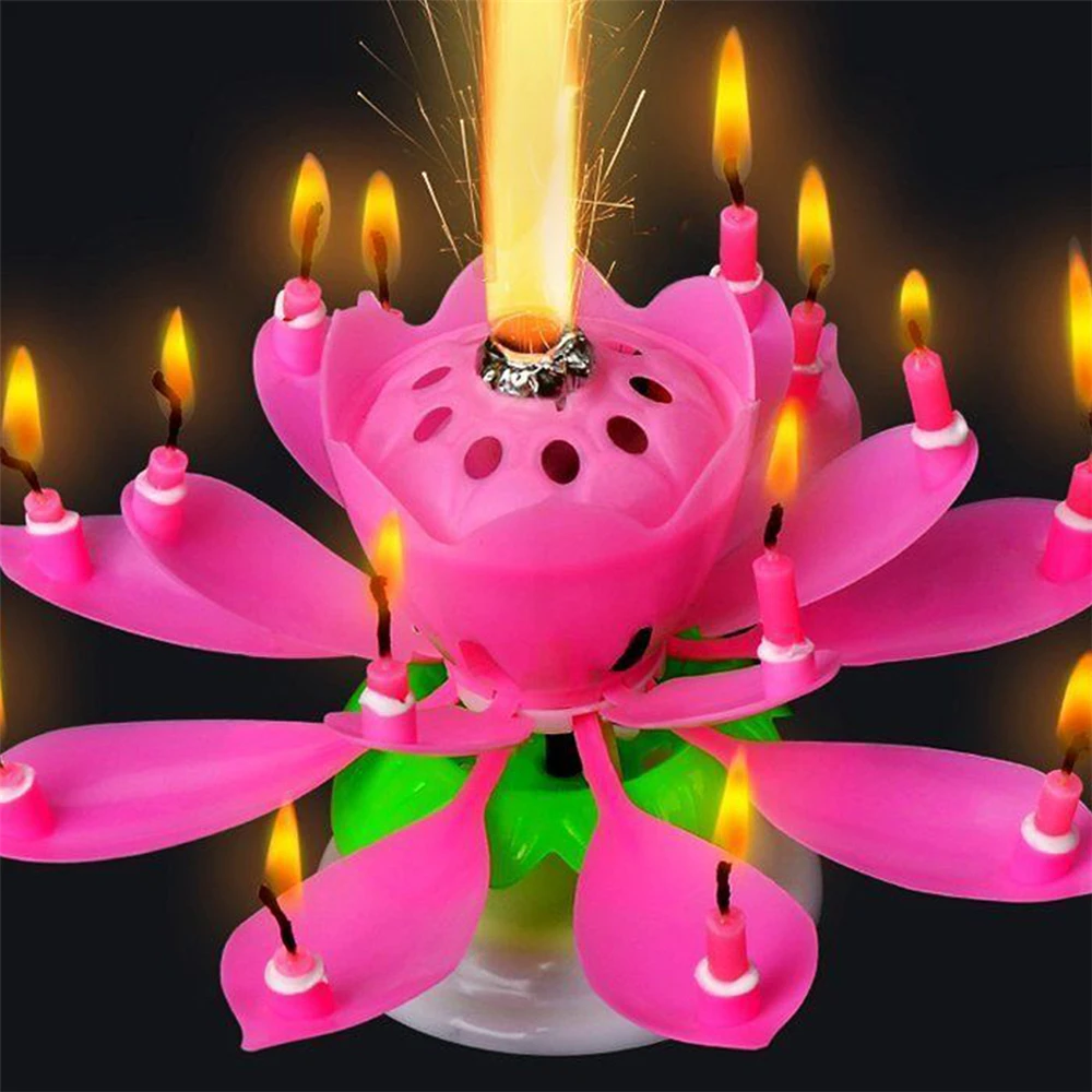 Cuisine Et Maison Accessoires De Decoration Estiloss Com 1 Piece Pour Fete Danniversaire Nihexo Gateau Danniversaire Rotatif En Forme De Fleur De Lotus Decoration De Gateau Danniversaire Musique Musicale