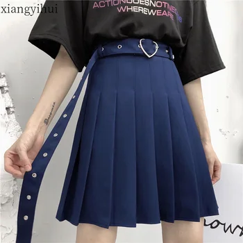 

Harajuku Preppy Style Plus Size Skirt Pleated Women Female 3XL 4XL Elastic High Waist Punk Skirts Dark Blue Vintage Mini Skirt