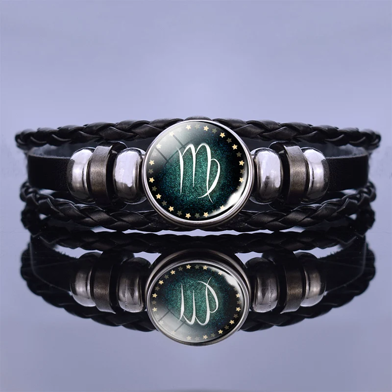 12 Zodiac Signs Constellation Charm Bracelet Men Women Fashion Multilayer Weave leather Bracelet & Bangle Birthday Gifts 7