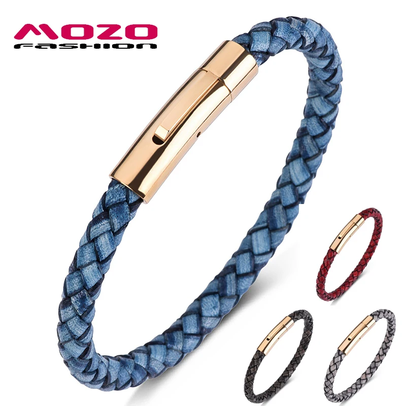MOZO FASHION 2020 мужские браслеты в стиле ретро синие из натуральной кожи Плетеный