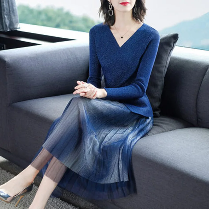 

Autumn WOMEN'S Two-piece Suit Dress 2018 New Style Young-Style Knitted Elegant Sweater with Skirt Suit