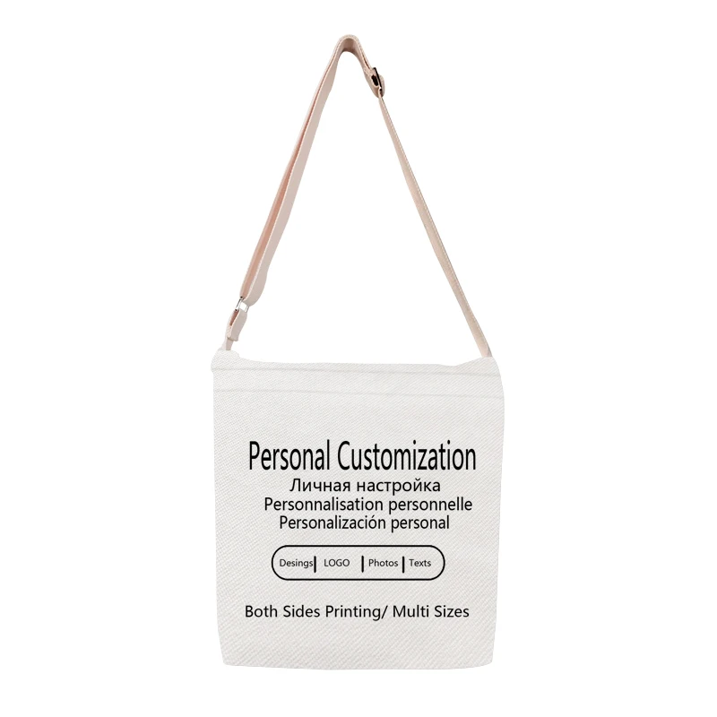 Custom Tote Handbag Add Your Text Print Crossbody Shoulder Bag Zipper Unisex Fashion Travel Outdoor Canvas Bags