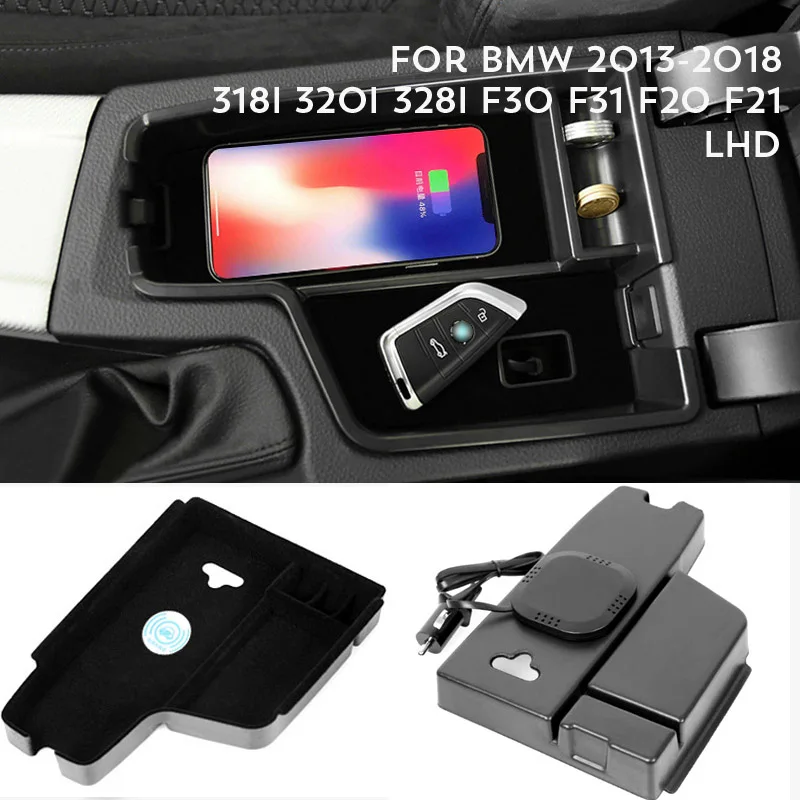 

Mobile phone wireless charging Central Armrest storage box for 2014-2017 BMW X3 F25 / 2014-2018 BMW X4 F26 F30 F31 F20 F21 F15