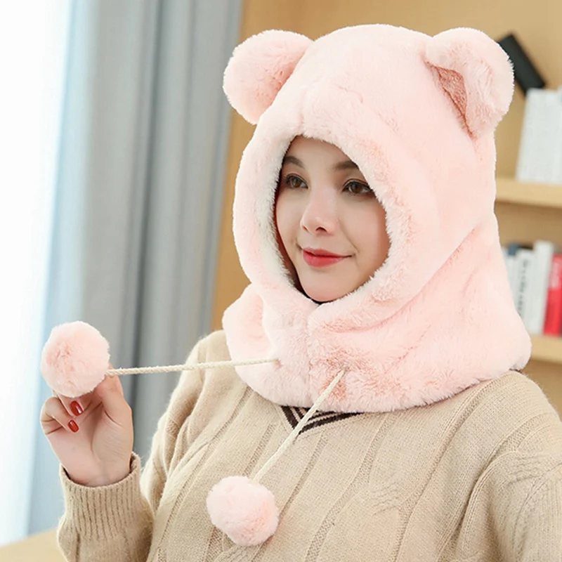 Мягкая Коралловая флисовая мультяшная плюшевая шапка, теплая шерстяная шапка с животными, зимняя шапка для взрослых женщин, мужчин, мальчиков, детей, пушистый карнавальный костюм, аксессуары - Цвет: PK