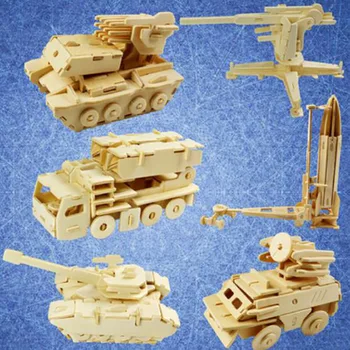 

QUINEE OX educational toy DIY 3D wooden puzzle 3D puzzle educational toy aircraft tank machine gun war toy.