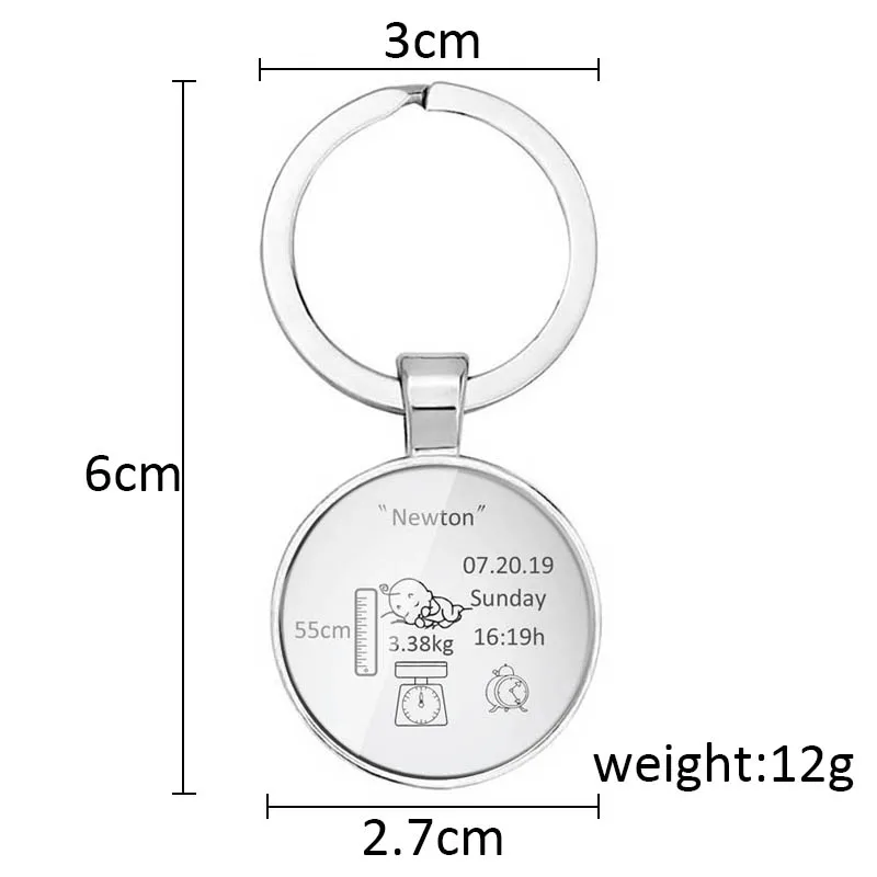 Круглый детский брелок с именами, датой рождения, весом и ростом для новорожденных в честь Llavero Personalizado, брелок для ключей