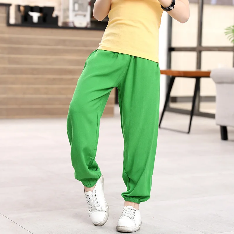 Детские осенние Хлопковые Штаны для мальчиков и девочек от 2 до 10 лет противомоскитные штаны весенне-летняя однотонная Пижама с рисунком - Цвет: Зеленый
