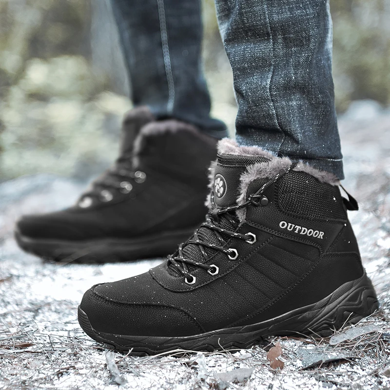 Botas de nieve de felpa de cuero para hombre, zapatos de montaña al aire libre, color y marrón, talla grande 47 48, envío directo, Invierno| Botas de - AliExpress