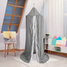 94.5in высокий Дети Круглый купол балдахин для детской кроватки шифон с кружевом принцесса замок для девочек подвесная москитная сетка для комнаты Cribs украшения