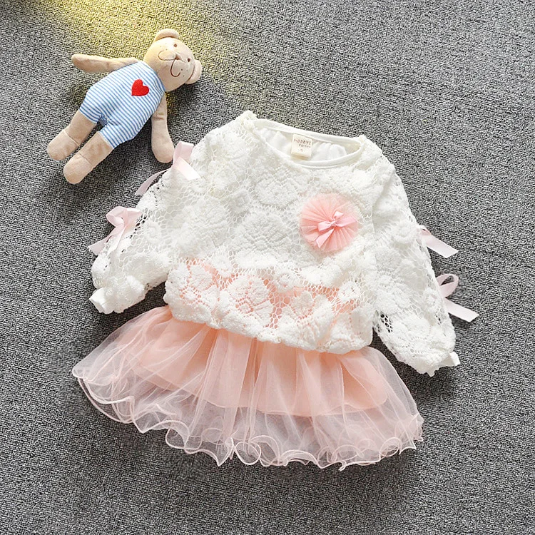 Платья для малышей, одежда для маленьких девочек коллекция года, осенне-зимний комплект из 2 предметов с длинными рукавами для малышей, платье принцессы нарядное платье для новорожденных, 1 день рождения - Цвет: Pink