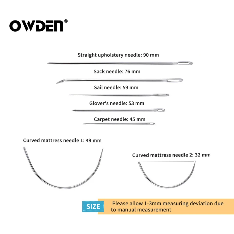 OWDEN 7pcs Leathercraft DIY Leather Hand Repair Curved Sewing Needles Set Leather fur Stainless Steel Pin Stitch Needlework Kit