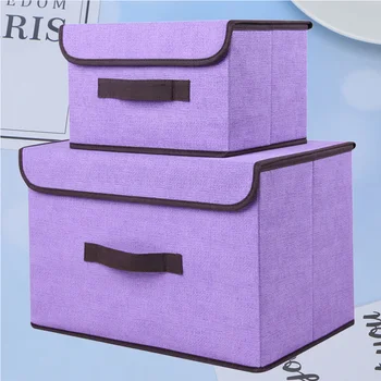 

1 Set of 2pcs Clothes Storage Box Linen Foldable Storage Bags Multifuction Clothing Organizer Storage Bags with a Lid (PurpleLa